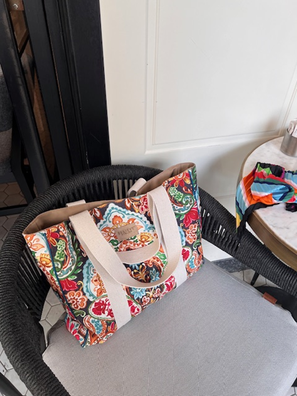 Barok Desen Siyah Detaylı Shopper Çanta